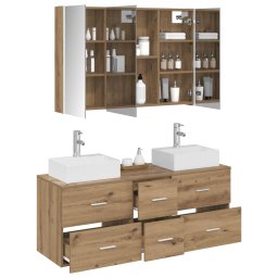 vidaXL Badkamermeubelset 4 st Artisanaal eiken Bewerkt hout en glas