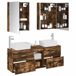 vidaXL Badkamermeubelset 5 st Gerookt eiken Bewerkt hout en glas