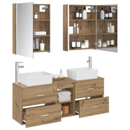 vidaXL Badkamermeubelset 5 st Artisanaal eiken Bewerkt hout en glas
