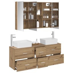 vidaXL Badkamermeubelset 4 st Artisanaal eiken Bewerkt hout en glas