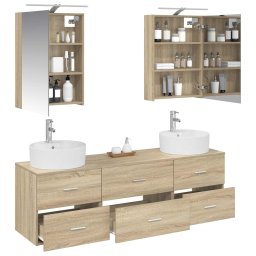 vidaXL Badkamermeubelset 5 st Sonoma Eiken Bewerkt hout en glas