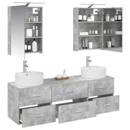 vidaXL Badkamermeubelset 5 st Betongrijs Bewerkt hout en glas