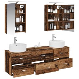 vidaXL Badkamermeubelset 5 st Oud hout Bewerkt hout en glas