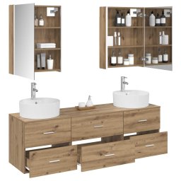 vidaXL Badkamermeubelset 5 st Artisanaal eiken Bewerkt hout en glas