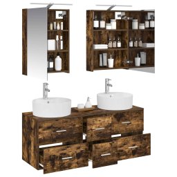 vidaXL Badkamermeubelset 5 st Gerookt eiken Bewerkt hout en glas