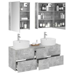 vidaXL Badkamermeubelset 5 st Betongrijs Bewerkt hout en glas