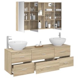 vidaXL Badkamermeubelset 4 st Sonoma Eiken Bewerkt hout en glas