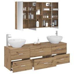 vidaXL Badkamermeubelset 4 st Artisanaal eiken Bewerkt hout en glas