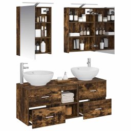 vidaXL Badkamermeubelset 5 st Gerookt eiken Bewerkt hout en glas