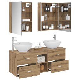 vidaXL Badkamermeubelset 5 st Artisanaal eiken Bewerkt hout en glas