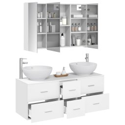 vidaXL Badkamermeubelset 4 st Wit Bewerkt hout en glas