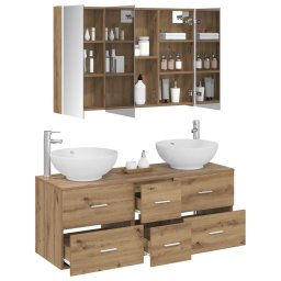 vidaXL Badkamermeubelset 4 st Artisanaal eiken Bewerkt hout en glas