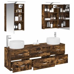 vidaXL Badkamermeubelset 5 st Gerookt eiken Bewerkt hout en glas