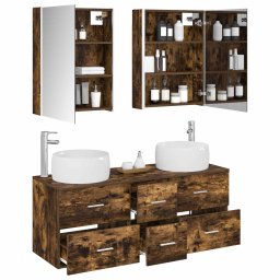 vidaXL Badkamermeubelset 5 st Gerookt eiken Bewerkt hout en glas