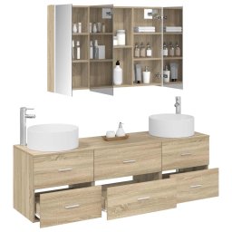 vidaXL Badkamermeubelset 4 st Sonoma Eiken Bewerkt hout en glas
