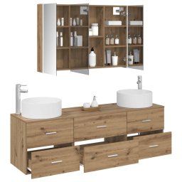 vidaXL Badkamermeubelset 4 st Artisanaal eiken Bewerkt hout en glas