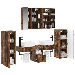 vidaXL Badkamermeubelset 6 st Gerookt eiken Bewerkt hout en glas