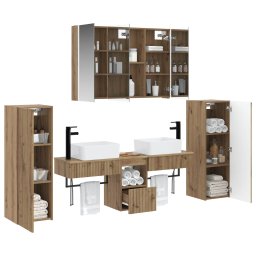 vidaXL Badkamermeubelset 6 st Artisanaal eiken Bewerkt hout en glas