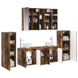 vidaXL Badkamermeubelset 6 st Gerookt eiken Bewerkt hout en glas