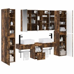vidaXL Badkamermeubelset 6 st Gerookt eiken Bewerkt hout en glas
