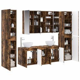 vidaXL Badkamermeubelset 6 st Gerookt eiken Bewerkt hout en glas