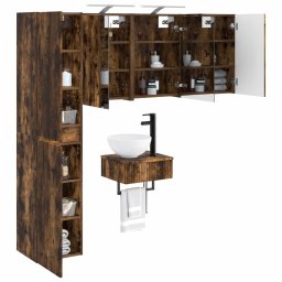 vidaXL Badkamermeubelset 5 st Gerookt eiken Bewerkt hout en glas