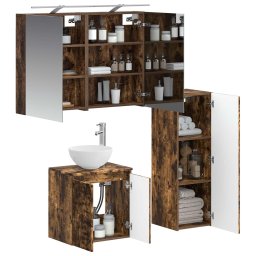 vidaXL Badkamermeubelset 4 st Gerookt eiken Bewerkt hout en glas