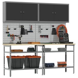 vidaXL Werkbankset 8 st Zwart en Grijs Gepoedercoat staal