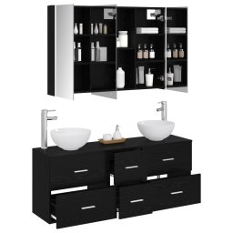 vidaXL Badkamermeubelset 4 st Zwart eiken Bewerkt hout en glas
