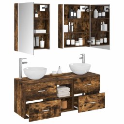 vidaXL Badkamermeubelset 5 st Gerookt eiken Bewerkt hout en glas
