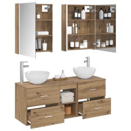 vidaXL Badkamermeubelset 5 st Artisanaal eiken Bewerkt hout en glas