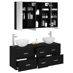 vidaXL Badkamermeubelset 4 st Zwart eiken Bewerkt hout en glas