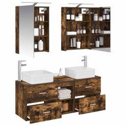 vidaXL Badkamermeubelset 5 st Gerookt eiken Bewerkt hout en glas
