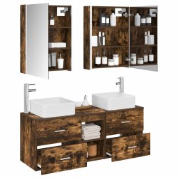 vidaXL Badkamermeubelset 5 st Gerookt eiken Bewerkt hout en glas
