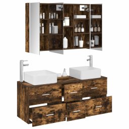 vidaXL Badkamermeubelset 4 st Gerookt eiken Bewerkt hout en glas