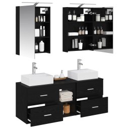 vidaXL Badkamermeubelset 5 st Zwart eiken Bewerkt hout en glas