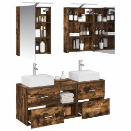 vidaXL Badkamermeubelset 5 st Gerookt eiken Bewerkt hout en glas