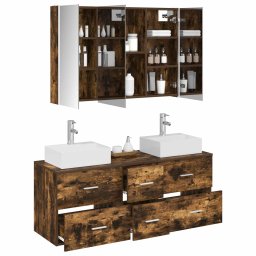 vidaXL Badkamermeubelset 4 st Gerookt eiken Bewerkt hout en glas