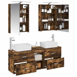 vidaXL Badkamermeubelset 5 st Gerookt eiken Bewerkt hout en glas