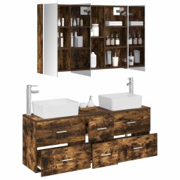 vidaXL Badkamermeubelset 4 st Gerookt eiken Bewerkt hout en glas