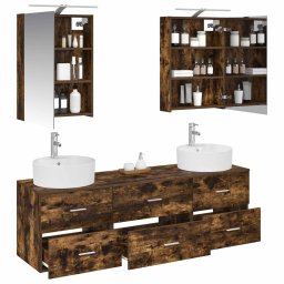 vidaXL Badkamermeubelset 5 st Gerookt eiken Bewerkt hout en glas