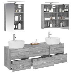 vidaXL Badkamermeubelset 5 st Grijs Sonoma Bewerkt hout en glas