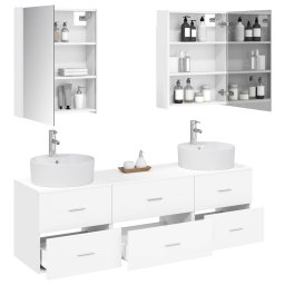 vidaXL Badkamermeubelset 5 st Wit Bewerkt hout en glas
