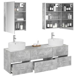 vidaXL Badkamermeubelset 5 st Betongrijs Bewerkt hout en glas
