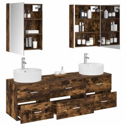 vidaXL Badkamermeubelset 5 st Gerookt eiken Bewerkt hout en glas