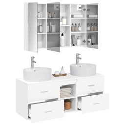 vidaXL Badkamermeubelset 4 st Wit Bewerkt hout en glas