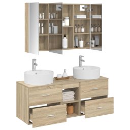 vidaXL Badkamermeubelset 4 st Sonoma Eiken Bewerkt hout en glas