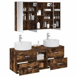 vidaXL Badkamermeubelset 4 st Gerookt eiken Bewerkt hout en glas