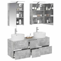 vidaXL Badkamermeubelset 5 st Betongrijs Bewerkt hout en glas