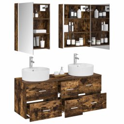 vidaXL Badkamermeubelset 5 st Gerookt eiken Bewerkt hout en glas
